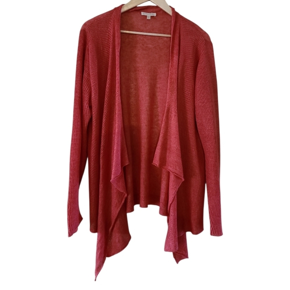 Eileen Fisher Women's 100% Linen Open Front Cardigan Salmon Pink Orange Size 1X - Picture 16 of 16